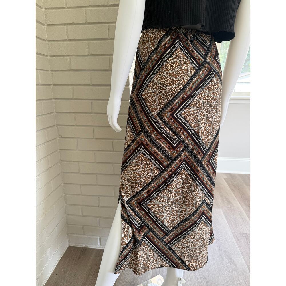 Molly Green Midi Skirt M Brown Paisley Boho Western Festival Pull On Flowy - Picture 2 of 3